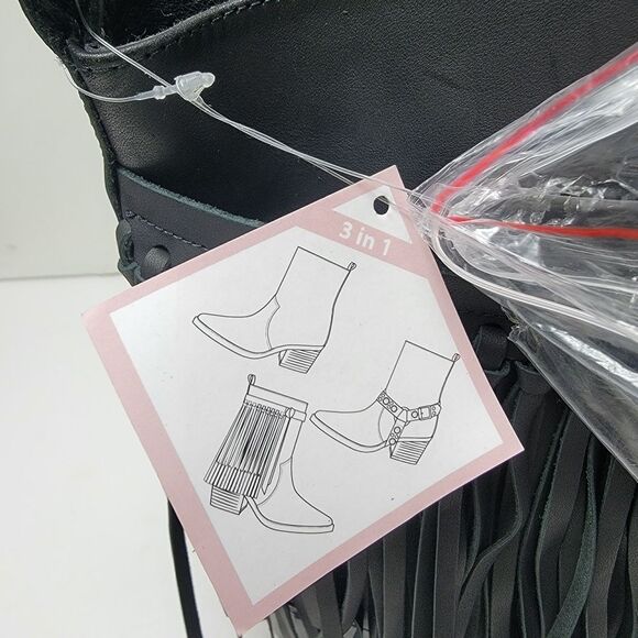 NWT Rebel Wilson 3-in-1 Leather Fringe Moto Ankle Boots 6W - Picture 11 of 12